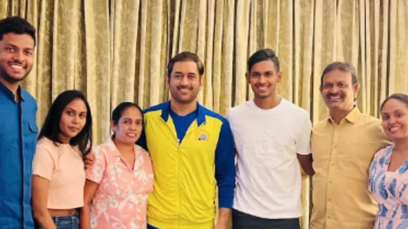 MS Dhoni meets Matheesha Pathirana's family in Chennai before the IPL 2023 final, and pictures of the meeting go viral.