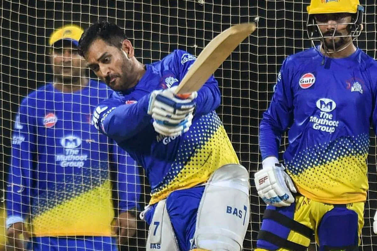 CSK captain MS Dhoni practices some nasty power hitting in the nets before facing GT in the 1st qualifying round.